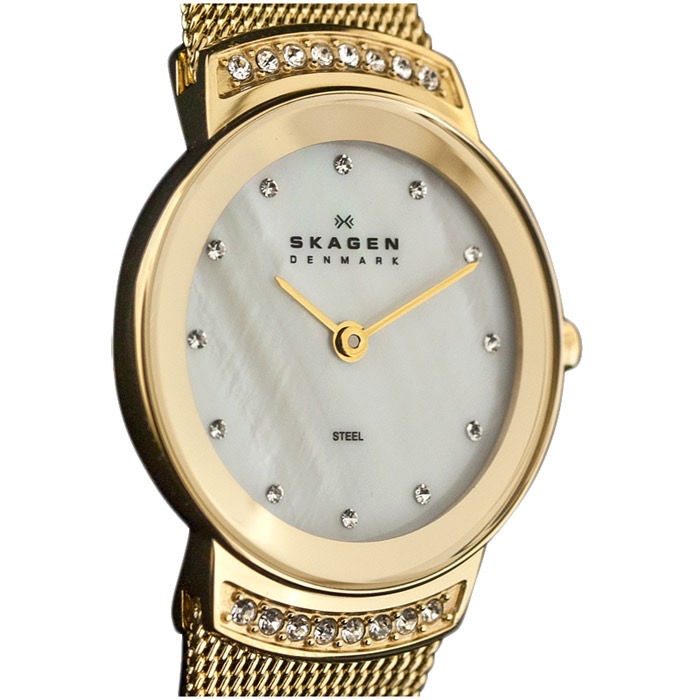 SKAGEN Ladies 812SGG Gold Mesh Strap Watch, Swarovski Crystals £130rrp