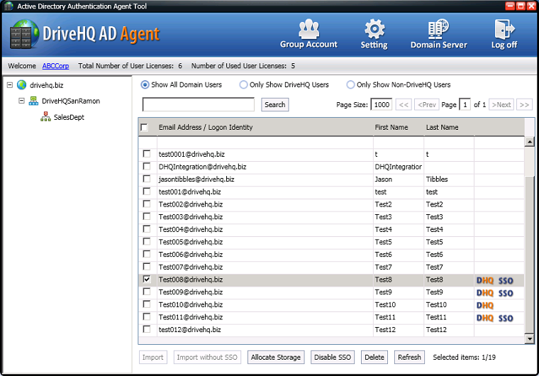 DriveHQ Active Directory Integration Agent - Single Sign-On Screenshots