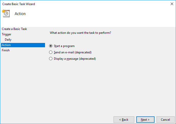 Scheduled Task - Action - select a program