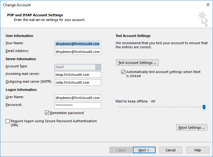 Outlook POP and IMAP Settings