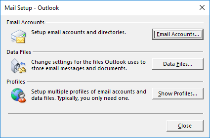 Outlook Mail Setup / Manage Profiles