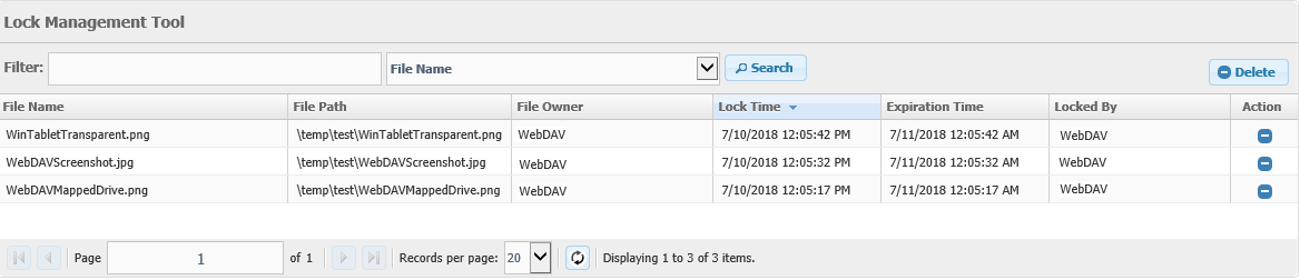 Manage File Locks - A list of file locks