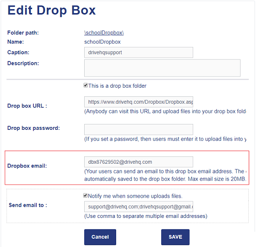 My Drop Box List / Manage My Drop Box Folders