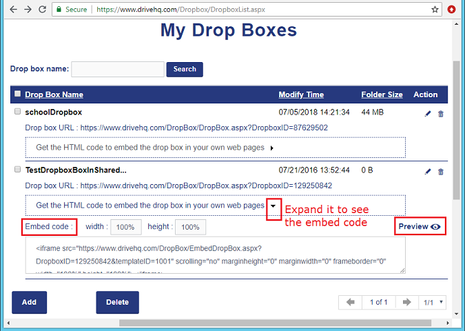 My Drop Box List / Embed DropBox in web page