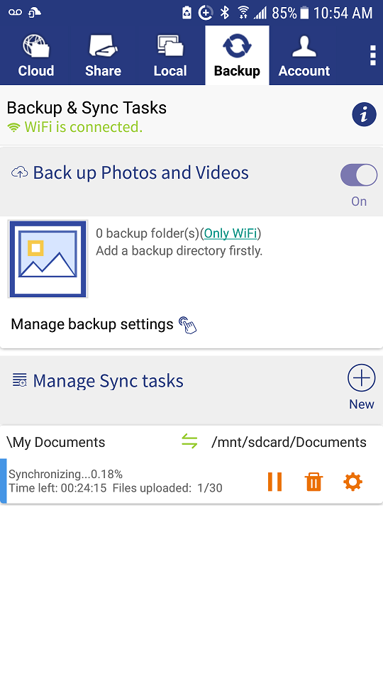 DriveHQ FileManager for Android - Synchronization task progress info