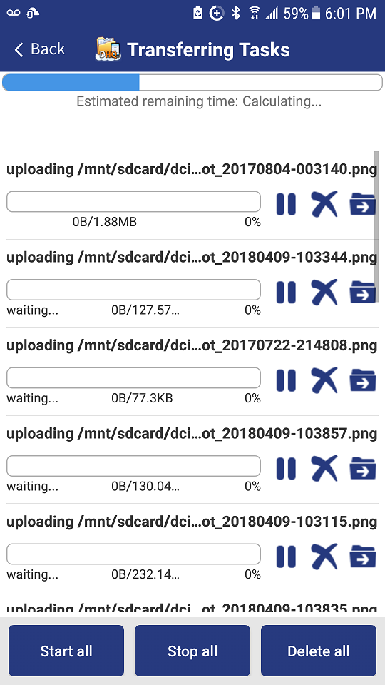 DriveHQ FileManager for Android - file upload / download progress info