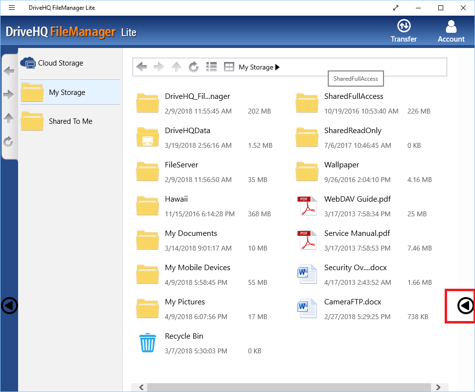 DriveHQ FileManager Lite for Windows tablets - Display cloud files only, hide local files and vice versa.