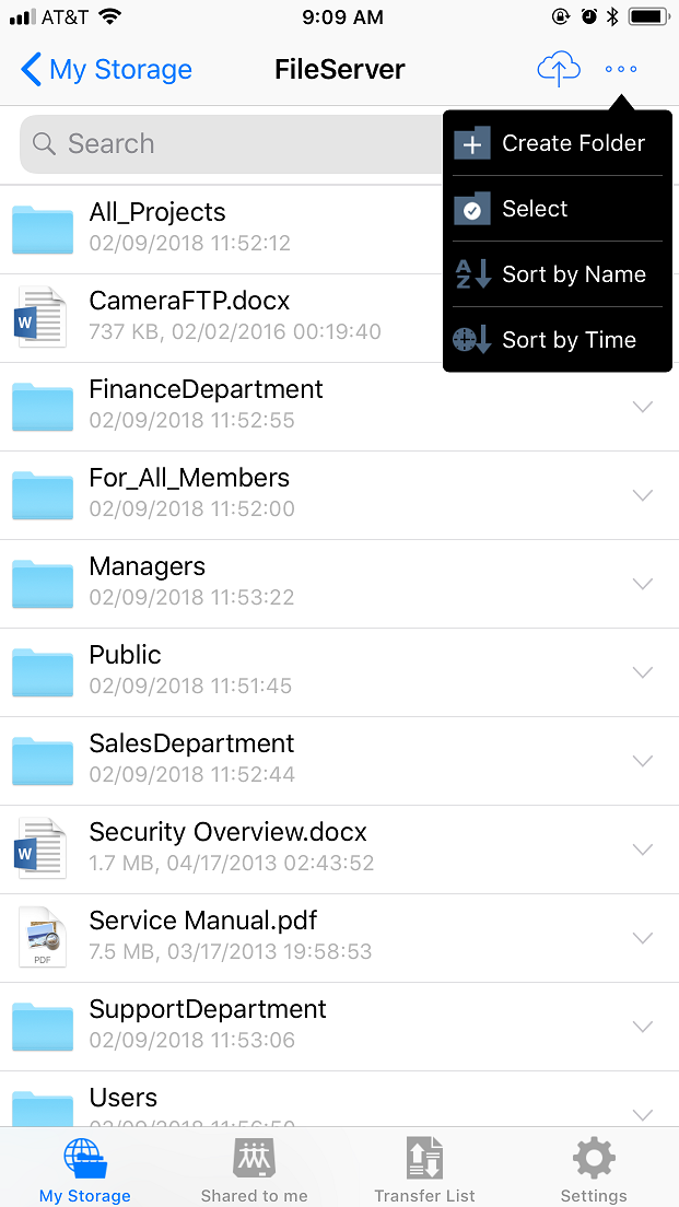 DriveHQ FileManager for iPhone screenshot - accessing folders shared to you with access control