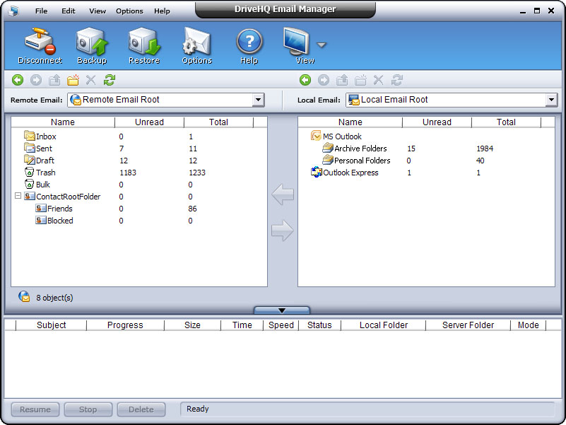 DriveHQ EmailManager Screenshot - Email Backup